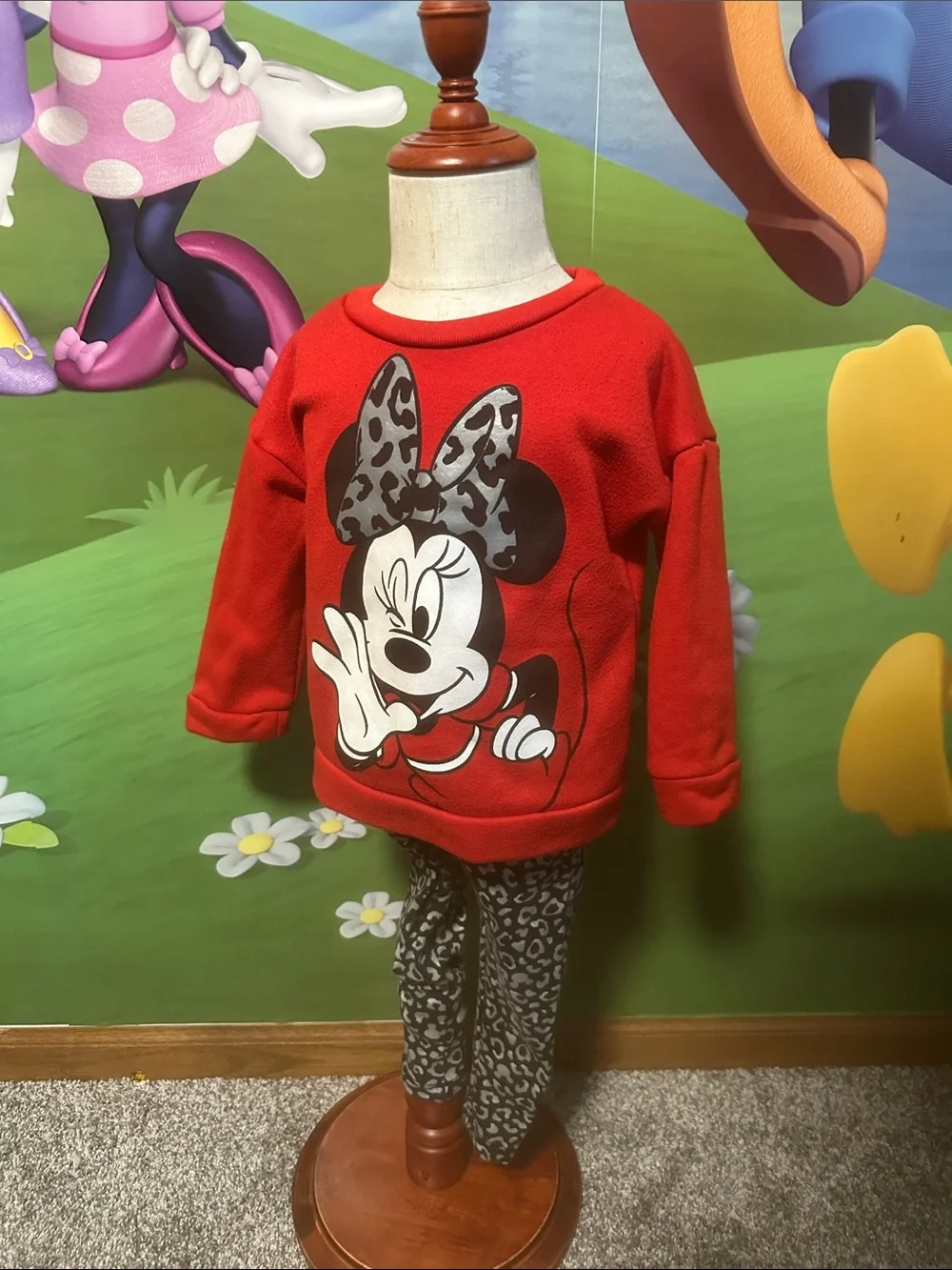 Disney Red Minnie Mouse Leopard Bow Kids Matching Set